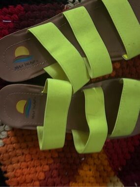 Neon Yellow Triple-Strap Slide Sandals by Maui Island